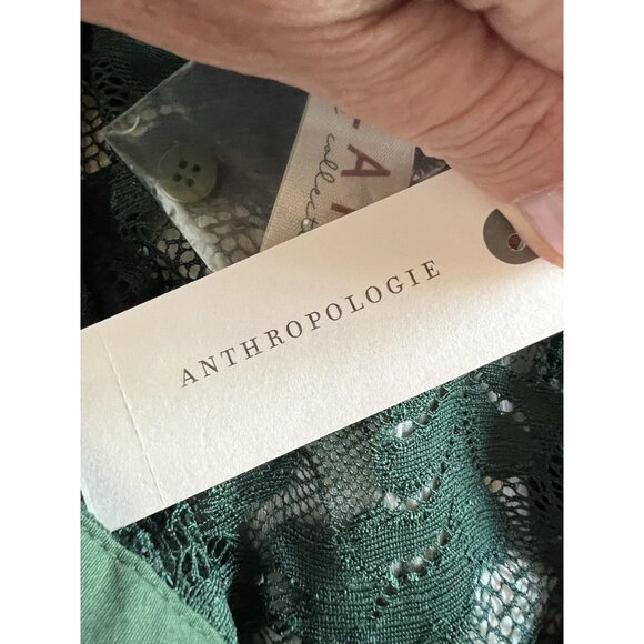 NEW Dolan forest green lace sheer cropped blouse tie Wednesday Adams fairy glam - Picture 11 of 11